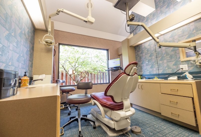 Red dental treatment chair