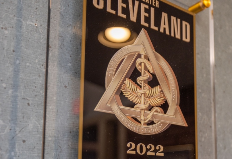 Close up of framed plaque for Cleveland Best Dentist 2022 award